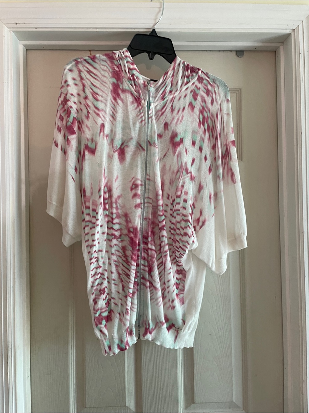 ESCADA Hooded Zip Cardigan Sweater EU 42 US 10 12 Abstract Print Fine Knit Italy